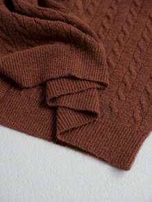 RONVEXI Men's Casual V-Neck Drop Shoulder Cable Knit Sweater, Autumn/Winter - Bronze - View 8