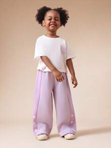 SUMWON Star Detail Wide Leg Jogger Set With Graphic T-Shirt Casual Comfortable Co-Ord Outfit For Everyday Wear Vacation - Purple - View 1