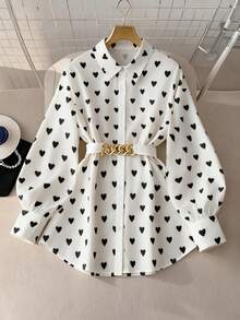 GlowEve CURVE 大码女士优雅衬衫领装饰链条腰带系带长袖上衣，适合派对、约会、通勤等场合。 - 彩色 - 查看 1