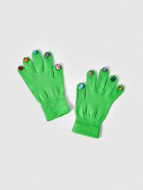 Anime 1 Pair Neon Green Y2K Dopamine Random Color Rhinestone Decor Creative Fingerless Gloves, Fashionable & Minimalist Design, Suitable For Christmas, Parties, Dates, Shopping, Photo Shoots And Other Occasions