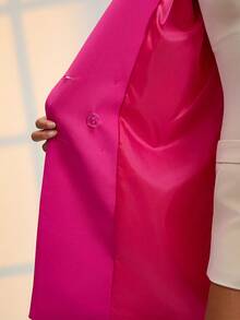 EURMUSE Fashionable Commuter Solid Color Double-Breasted Suit Jacket - Pink - View 5