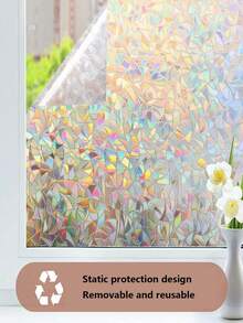 一卷彩色隐私玻璃膜，带彩虹效果，防晒，静电吸附，窗贴，适用于家居装饰，宽度 19.68 英寸 - 無色 - 查看 8