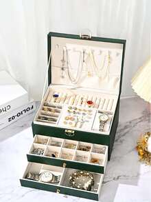 1PC2 Layer/3 Layer Large Capacity Jewelry Box, Gift Leather Jewelry Box, Portable Jewelry Storage Box, Bathroom Storage Box, Desktop Storage Drawer Box, Stackable Storage Box Rack, Dressing Table Jewelry Storage Box With Drawers - Multicolor - View 5