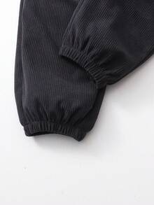 SHEIN 男童灯芯绒纹理面料抽绳九分裤，适合日常、通勤和休闲穿着。 - 深灰色 - 查看 4