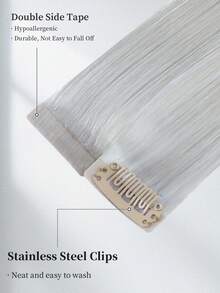 ROMWE Grunge Punk Colored Clip In Hair Extensions 100% Real Human Hair 18 Inch 3Pcs Grey Invisible Straight Highlight Colorful Hairpieces Rainbow Hair Extension For Women/Girls - SGray - View 8