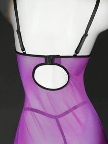 4pcs Sexy Lace Bra Set With Shaping Bodysuit And Mini Skirt, Purple - Purple - View 10