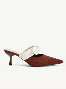 CUCCOO CHICEST 女士时尚优雅派对高跟鞋，蝴蝶结装饰，尖头设计 - 咖啡棕 - 查看 3