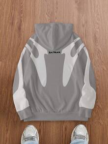 BATMAN X SHEIN Men's Casual Contrast Color Bat Print Hoodie, Autumn - White - View 2