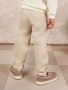 SUMWON 男童休闲工装裤，带贴袋和抽绳腰带，日常穿着舒适时尚，度假皆宜 - 卡其色 - 查看 3