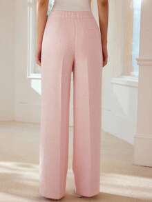 MOTF PREMIUM PANTALONES DE TRAJE DE PATA ANCHA CON COSTURA FRONTAL DE TWEED SÓLIDO - Rosa - Ver 3