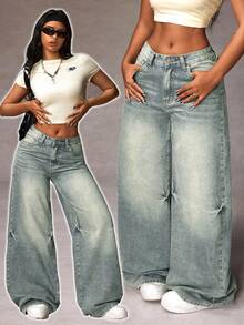 SHEIN Unity Plus Size Light-Colored Casual Everyday Jeans - Light Wash - View 1