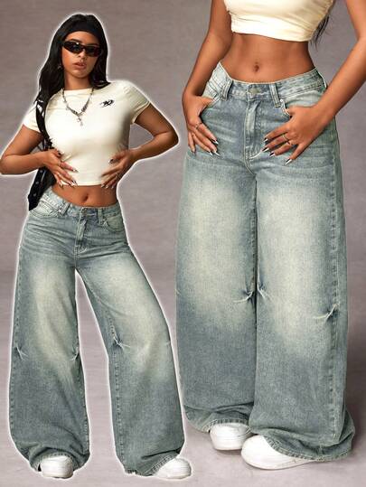 Jeanoix 大码浅色休闲日常牛仔裤