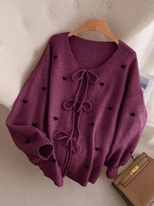 CosyJoli Cardigan lavorato a maglia a cuore per taglie comode, elegante moda francese, maglione/cappotto invernale