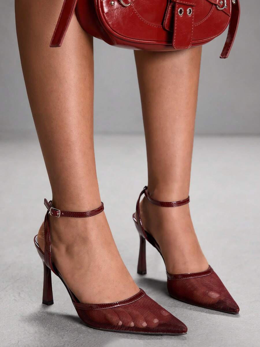 CUCCOO SZL Tacones altos de mujer con diseño de hebilla y punta afilada, versátiles para uso diario - Rojo - Ver 1