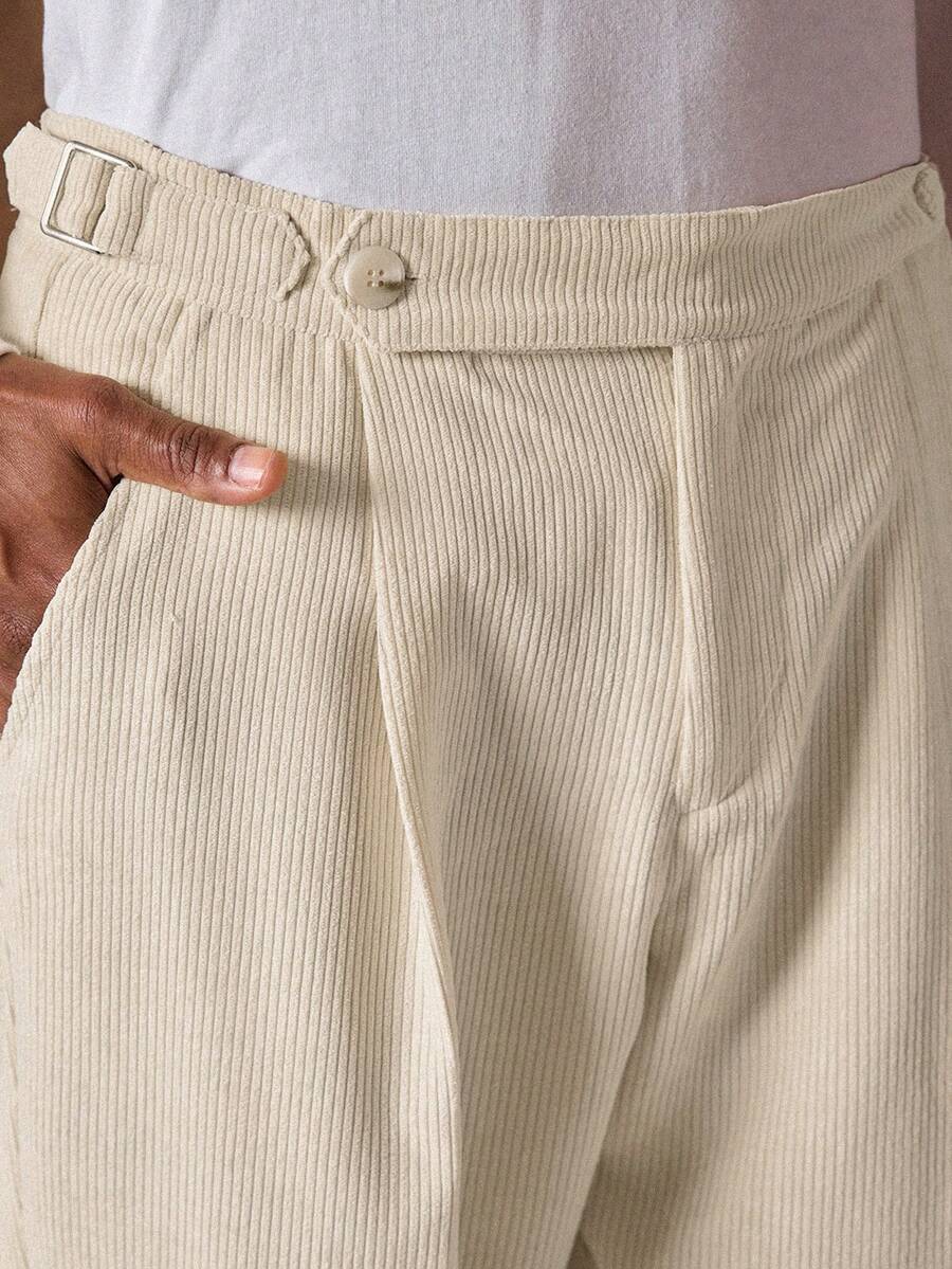 AKNOTIC Men's Casual Corduroy Pants, Versatile For Commuting, Daily Wear, Gatherings, Dates, Parties, Fashionable Design, Comfortable Fit Beige Pants For Men Pleated Trousers Men Men S Pleated Suit Pants Corduroy Pants Men Cream Pants Men