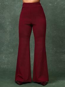 Vixey Bordeaux-rote, elastische, strukturierte Hose mit hoher Taille und weitem Bein für das Büro - Bordeaux - Übersicht 1