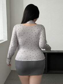 Vibekara Vintage Sweet Polka Dot Element Ruched Collar Long Sleeve T-Shirt And Pleated Bodycon Skirt 2-Piece Set, Elegant For Spring, Summer, Fall