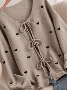 CosyJoli Plus Size Women Heart Knitted Cardigan, French Elegant Fashion Autumn/Winter Sweater Coat Bow Sweater Sweater For Women Pullover For Women Cute Sweater - Camel - View 4