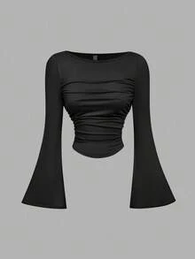 SHEIN MOD Bộ 3 áo thun nữ tay dài cổ vuông nhún bèo, kiểu dáng thường ngày, ấm áp, thích hợp mặc mùa thu, đi chơi, dự tiệc, đón năm mới. - Màu Đỏ Sâu - Xem 5