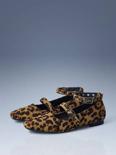 CUCCOO GRLICON Women's Square Toe Leopard Print Buckle Design Casual Everyday Fashionable Shoes For Christmas