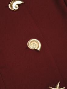 SHEIN Sweetro 大码女式长袖休闲金属扣装饰夹克 - 酒紅色 - 查看 4