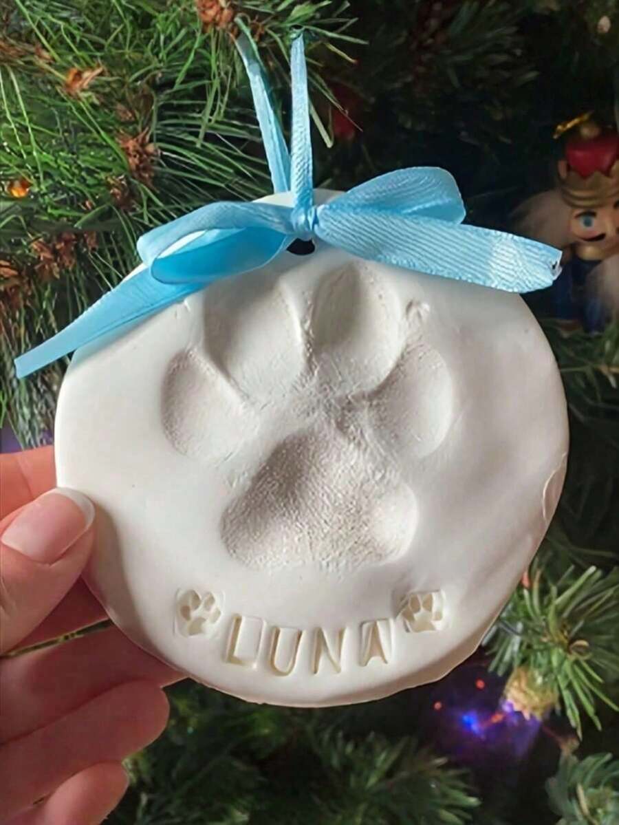 1pc Cat And Dog Paw Print Clay Kit - DIY Keepsake Set With Bracket, Golden Paint, Brush, Mold Box, Letter Mold, And Ribbon For Pet Birthday Gift, Material: PVA And Foaming Powder, Includes 2 Bags Of Printing Clay