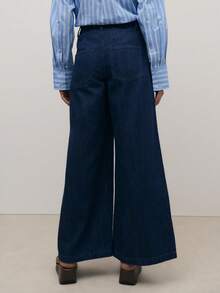 Nöista High-Waisted, Wide-Leg Denim Pants In Deep Indigo Wash. Classic Five-Pocket Design. Relaxed Silhouette Perfect For Casual And Elegant Events.Spring And Summer Outfits. - Blue - View 2
