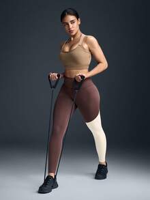 Powerista Women's Contrast Color Backless Racerback Sports Bra For Daily Workout - Brown - View 7