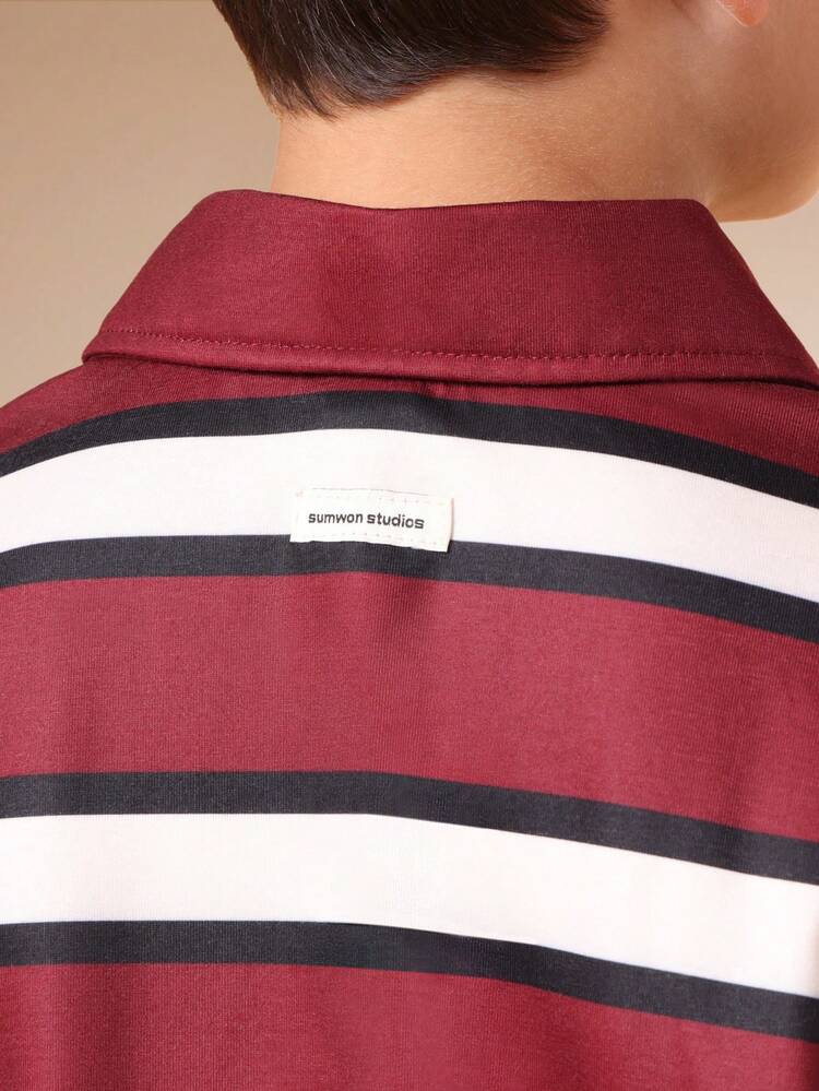 Long Sleeve Striped Polo With Text
