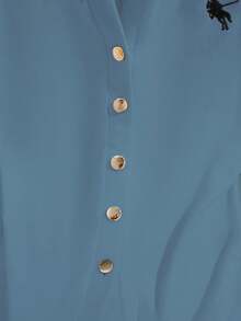 GlowEve Áo thun nỉ cài nút phía trước thường ngày dành cho nữ, Thu/Đông - Màu xanh lam - Xem 4