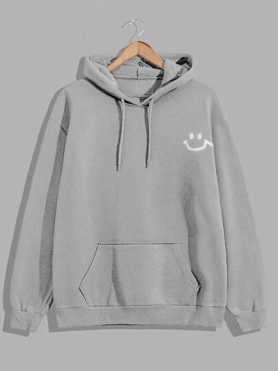 Plus Size 100% Cotton Men's Smile Embroidered Fitted Hoodie