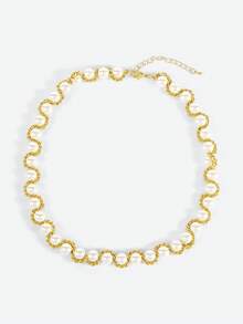 Opalesca 1 chiếc, Dây chuyền ngọc trai thủy tinh quấn kim loại, làm thủ công theo phong cách công nghiệp nặng, cao cấp, kiểu dây chuyền xương đòn, thời trang đơn giản, dây chuyền cổ tinh tế cao cấp, vòng cổ thanh lịch, phụ kiện trang phục, đính hạt, phụ kiện cưới/cô dâu, phong cách cổ tích/tiên nữ, dây chuyền quyến rũ, ngọc trai, thanh lịch. - Vàng - Xem 2