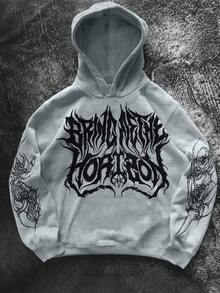 Glimmora Women's Loose Casual Fashion Versatile Hooded Sweatshirt With Street Art Design - Grey - View 1