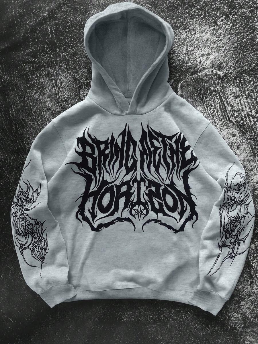 Glimmora Women's Loose Casual Fashion Versatile Hooded Sweatshirt With Street Art Design - Grey - View 1