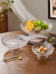 1pc Hammered Glass Fruit Plate Home Living Room Snacks Candy Plate Dry Fruit Plate Creative Snack Plate - Clear - View 7