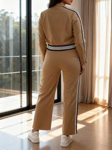 Conjunto Jacket y Pantalón: Estilo Deportivo con Toque Fashion para Salidas Diarias - Caqui - Ver 2