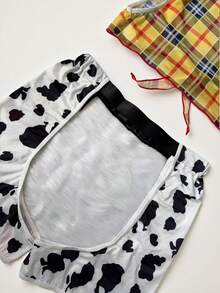 SHEIN 性感女牛仔服装，3 件套：格子牛仔印花无袖上衣和腿袜 - 彩色 - 查看 3