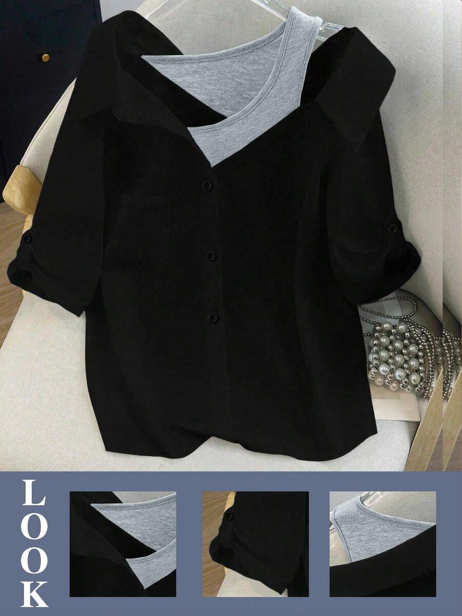 GlowEve CURVE 大码女式时尚休闲不对称长袖衬衫