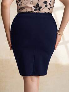 Chikora Plus High Waist Zip Detail Skirt,Office Outfits For Women - Navy Blue - View 2