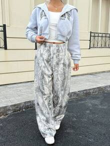 SHEIN Explorewe 三件套少女纯色保暖连帽拉链衫、吊带背心和阔腿裤休闲套装，适合日常穿着、通勤和上学。 - 灰色 - 查看 3