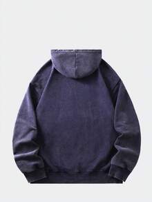 ROMWE MEN Street Life Áo hoodie dáng rộng cổ điển giặt sạch dành cho nam (Đường viền cổ, viền áo và đường may vai được gia cố để tránh biến dạng) - Màu xanh hải quân - Xem 2