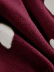 CosyJoli 秋冬季大码女式宽松V领蝴蝶图案长袖毛衣 - 紅色 - 查看 5