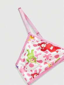 Teletubbies X ROMWE 3pcs Set: Cartoon Pattern Wireless Bra, Thong Panty, And Shorts - Multicolor - View 3