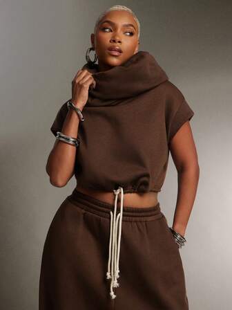 Denimoi High Neck Hooded Multi-Wear Terry Sweatshirt Top Fashionable Streetwear Sweatshirt