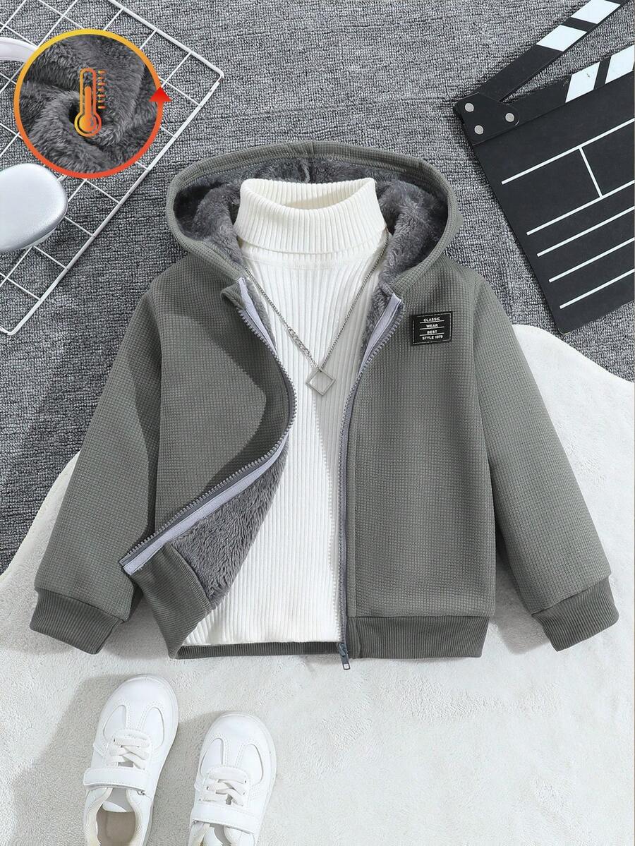 SHEIN Jaket Anak Laki-Laki, Lapisan Termal yang Nyaman, Gaya Kasual Modis, Cocok untuk Bermain di Luar Ruangan - Grey - View 1