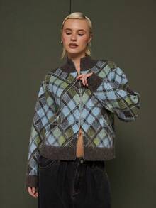 COUREZ Maglione con chiusura lampo e collo alto a quadri/Maglione da donna in stile Y2K per l'inverno, caldo e morbido, in maglia casual, adatto per uscire, per feste e Capodanno