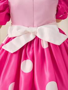 Glamorique Kids Sequin Polka Dot Pink Puff Sleeve Peter Pan Collar Sweet Princess Style Girls Puff Skirt Dress, Puff Sleeve Princess Dress For Birthday Party And Special Occasions - Pink - View 5