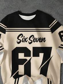 SHEIN Tween Boy Casual Simple Short Sleeve Crew Neck T-Shirt, Suitable For Spring & Summer, Classic Cool Slang #67, Classic Cool Sports Element Graphic Print, Six, Seven