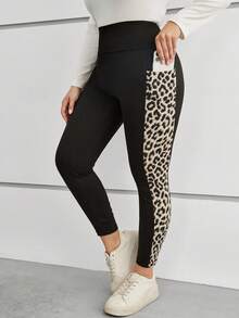 EMERY ROSE Plus Leopard Summer Outfits Print Leggings With Phone Pocket - Multicolor - View 1