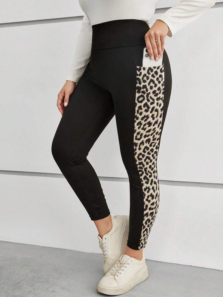 Plus Leopard Summer Outfits Print Leggings With Phone Pocket